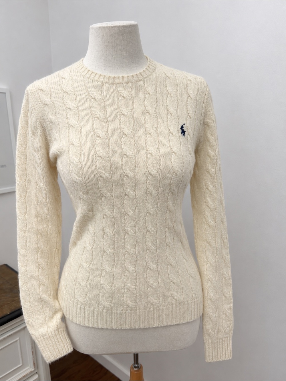 Ralph Lauren Cream Cable-Knit Crewneck Sweater